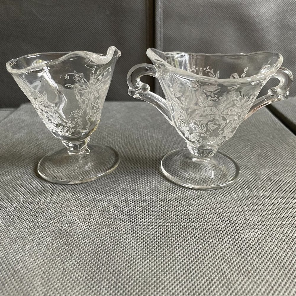 Vintage Heisey Etched Orchid  Sugar & Creamer Set